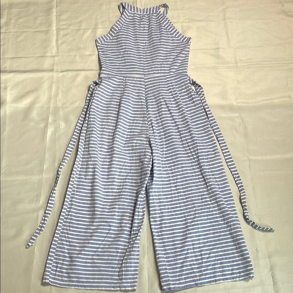 CBR Striped Halter Jumpsuit in Blue and White with waist tie - Picture 6 of 12